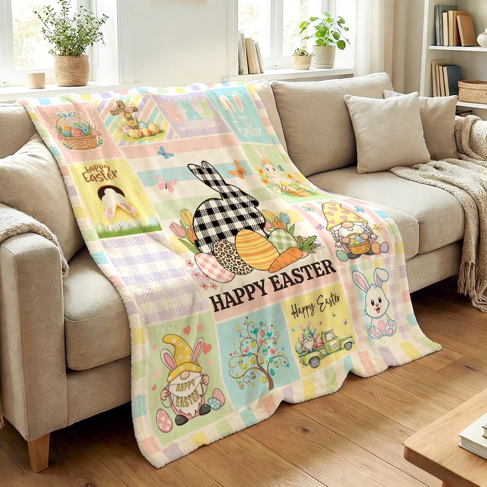 Ostern Kuscheldecke Flanelldecke Schlafdecke Geschenk 150×130CM Ostern Hase Happy easter Geschenk Os