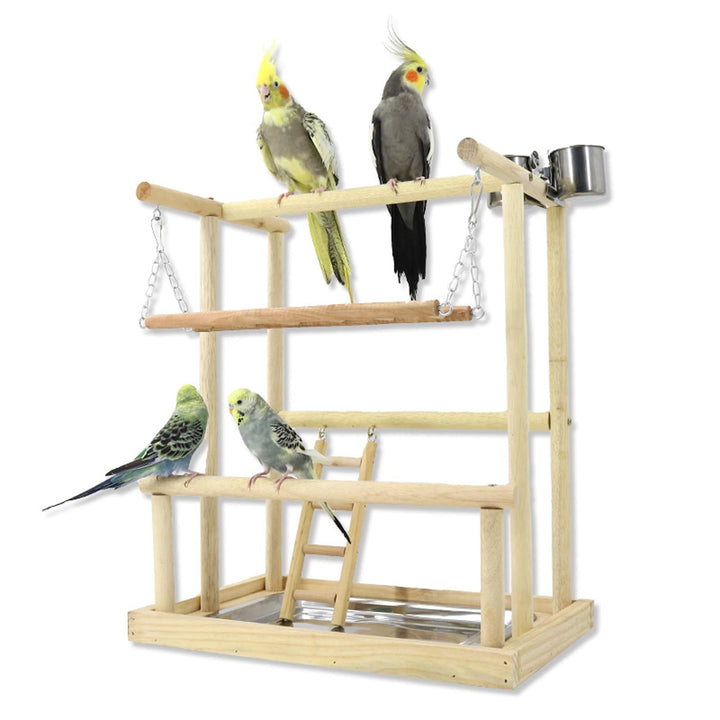 WishesMar Wellensittich Spielplatz Vogel-Spielplatz mit Feeder-Cup Spielzeug Leiter Erklimmen Schauk