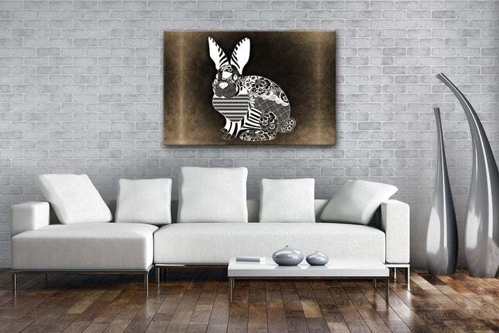 deyoli Abstrakter Hase Format: 80x60 Effekt: Sepia als Leinwandbild, Motiv fertig gerahmt auf Echtho