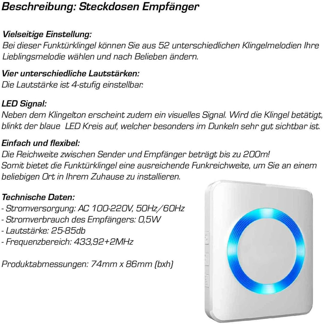 Metzler Funkklingel drahtlose Türklingel - Edelstahl - Beschriftung Name &amp; Hausnummer - wählbarer Em