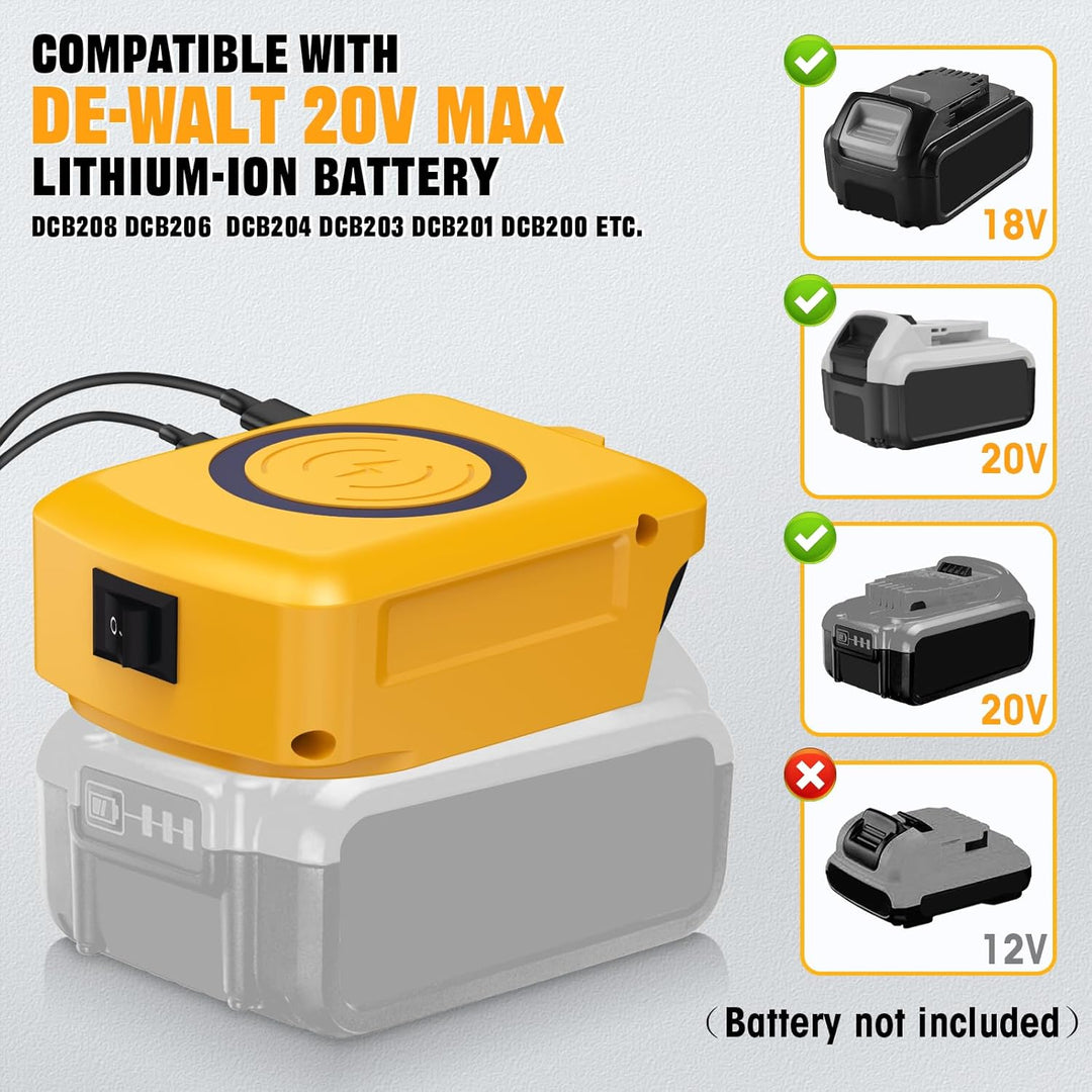 Kabelloses Tragbares Ladegerät für DeWalt 20V Li-Ionen Akku, 15W Schnell Telefon Ladegerät mit USB-B