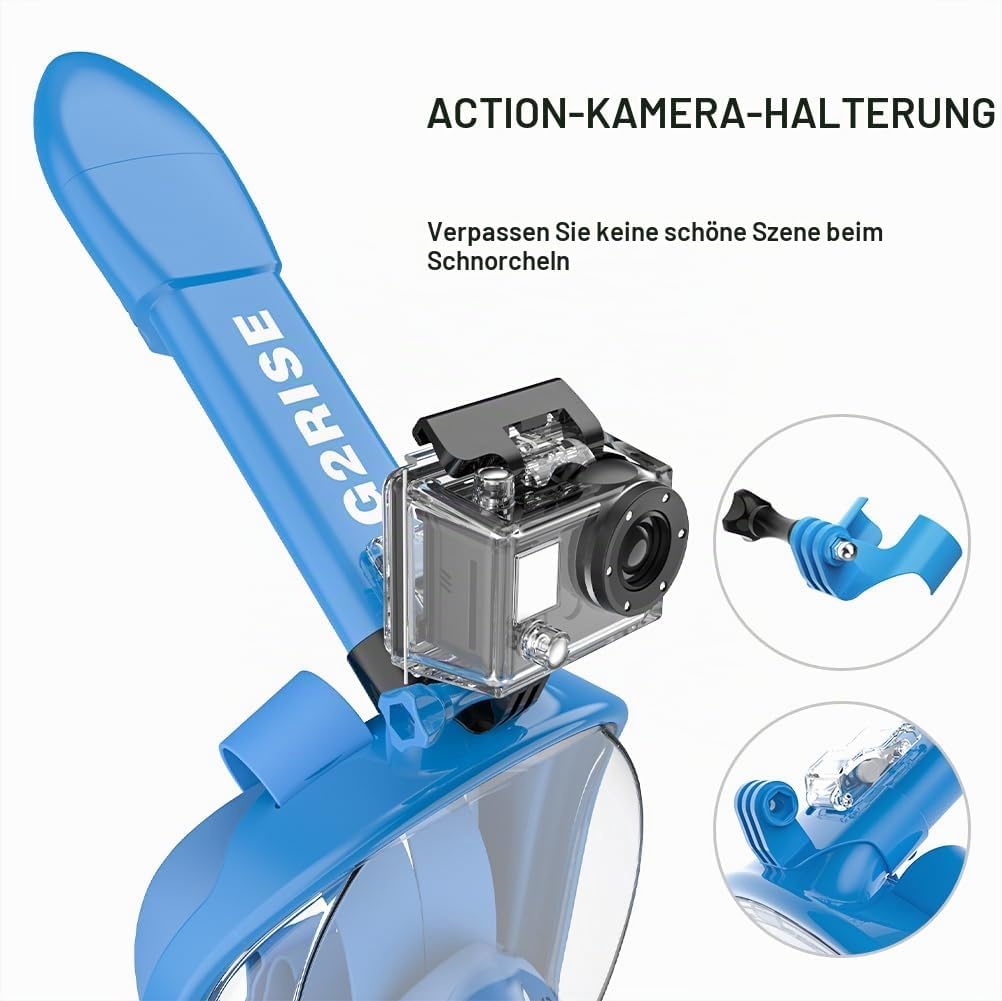G2RISE® Schnorchelmaske, Tauchmaske, Faltbare CO2-sichere Schnorchel Vollmaske mit Kameraposition fü