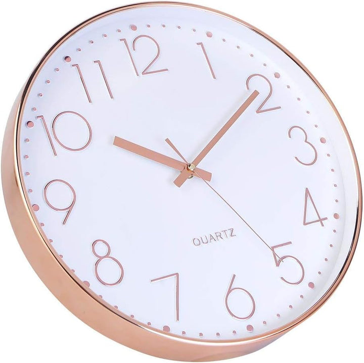 jomparis 30cm Modern Quartz Lautlos Wanduhr Schleichende Sekunde ohne Ticken Analoge Wanduhr Rosegol