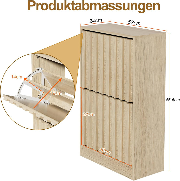 UEV Schuhschrank mit 2 Klappen Holz Schmal Schuhkipper Schuhkommode mit Kippschutz, Schuhaufbewahrun