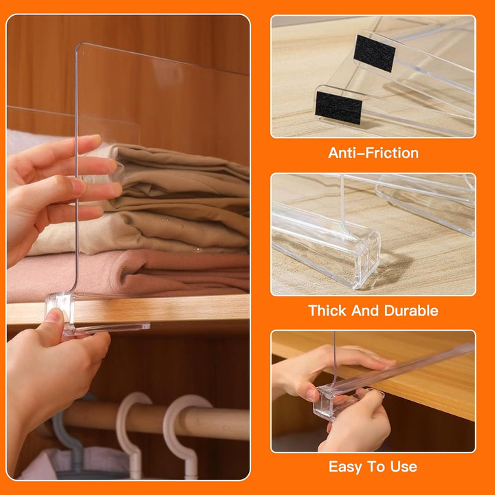 6 Pcs Transparente Acryl Regaltrenner, Multifunktionaler Kleiderschrank Organizer Trenner, Ohne Bohr