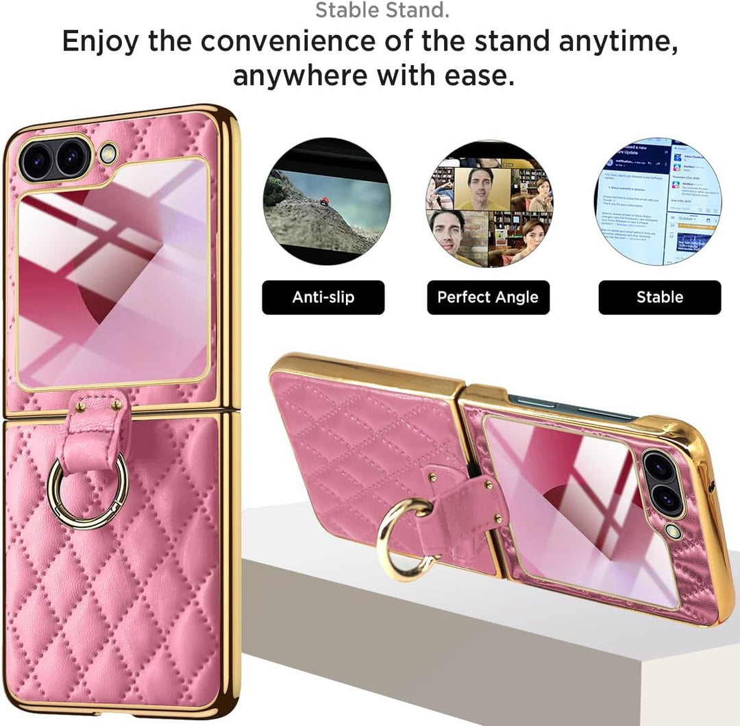 Miimall Lederhülle Kompatibel mit Samsung Galaxy Z Flip 6/Flip7 FE Hülle mit Kameraschutz+Ring Ständ