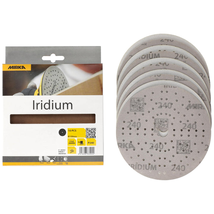 Mirka Iridium Premium-Schleifpapier Ø 150mm Klett 121-Loch, Korn 240, 10 Stk/Zum Schleifen von Lack,