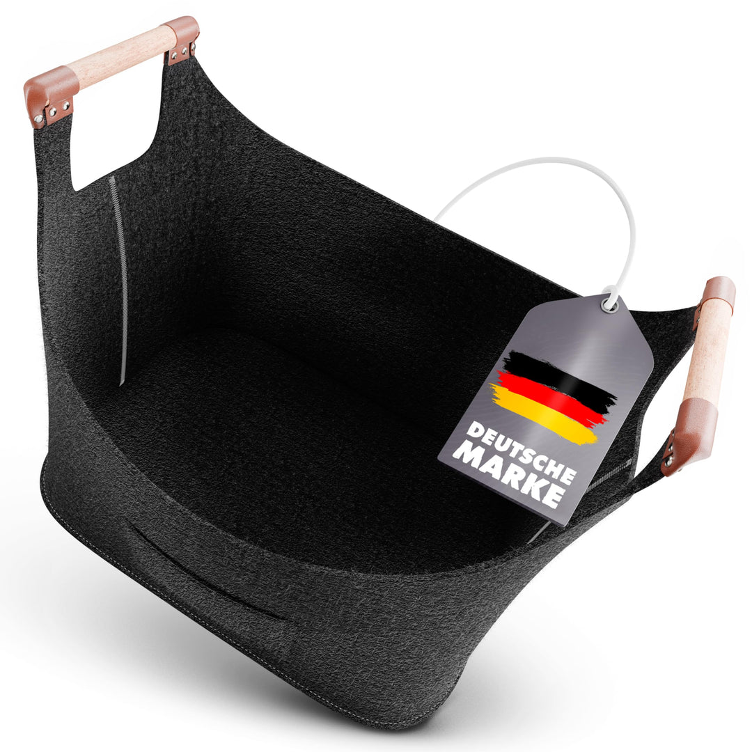 Xcelenze - XXL Kaminholzkorb mit Holzgriff Filzkorb extra dicker Filz | Holzkorb Filztasche faltbar