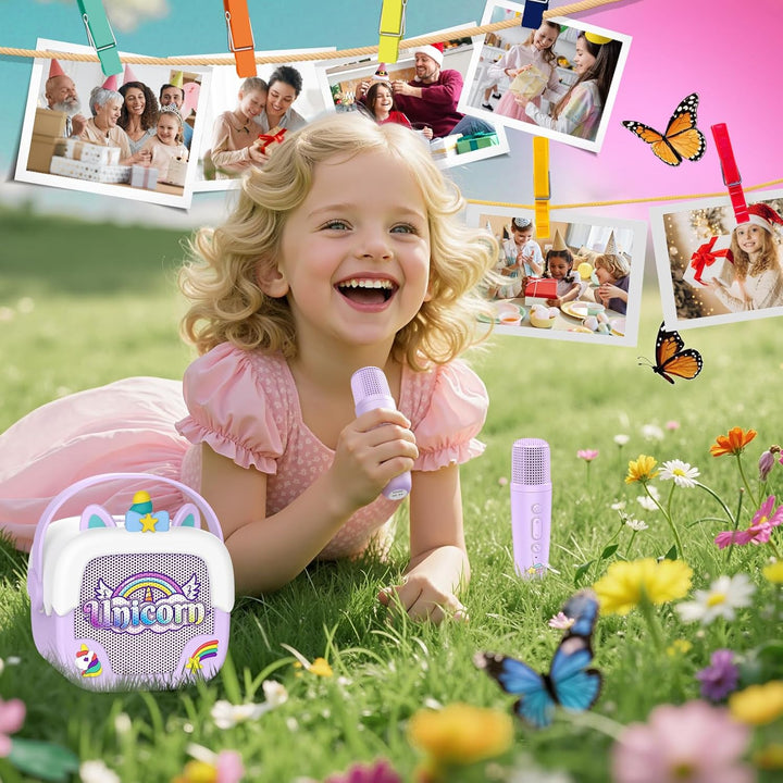 Dislocati Einhorn Karaoke Maschine mit 2 Bluetooth Karaoke Mikrofon, Geschenk Spielzeug für Mädchen