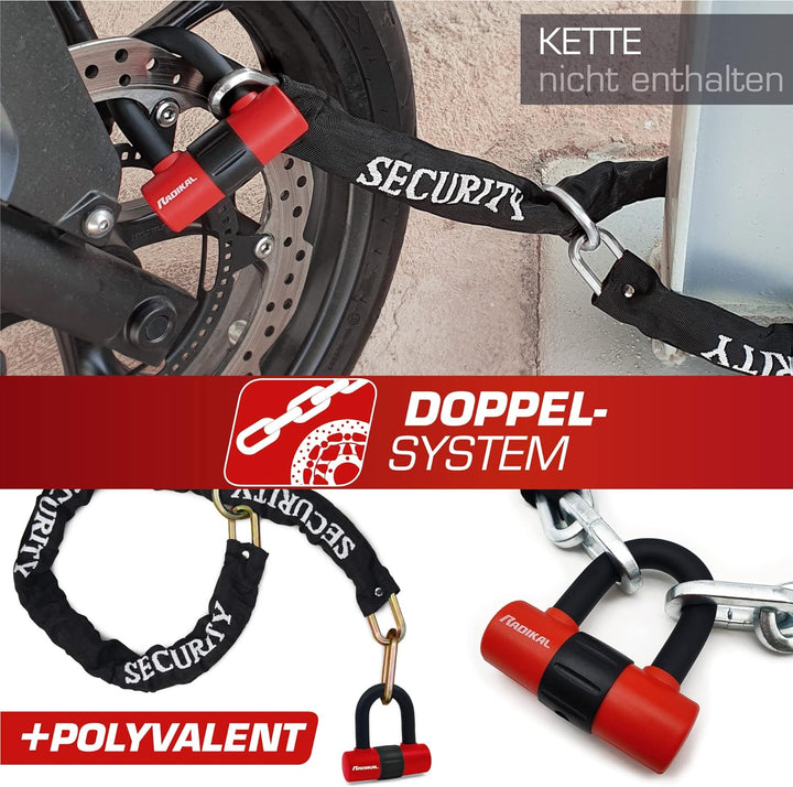 RADIKAL RK72 Motorrad Mini Bügelschloss 14mm Doppelfunktion, Bremsscheibenschloss oder Vorhängeschlo