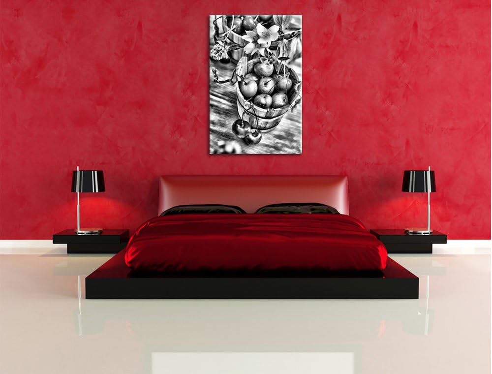 Pixxprint Bucket of Cherries als Leinwandbild/Grösse: 100x70 / Wandbild/Kunstdruck/fertig bespannt,