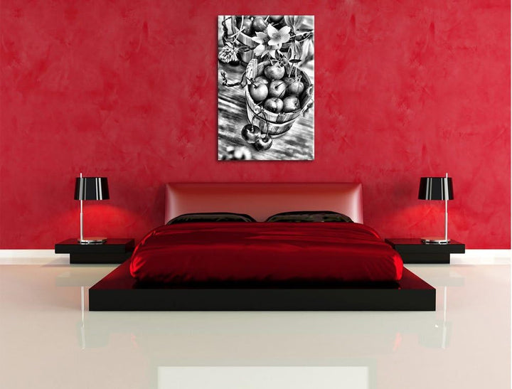 Pixxprint Bucket of Cherries als Leinwandbild/Grösse: 100x70 / Wandbild/Kunstdruck/fertig bespannt,