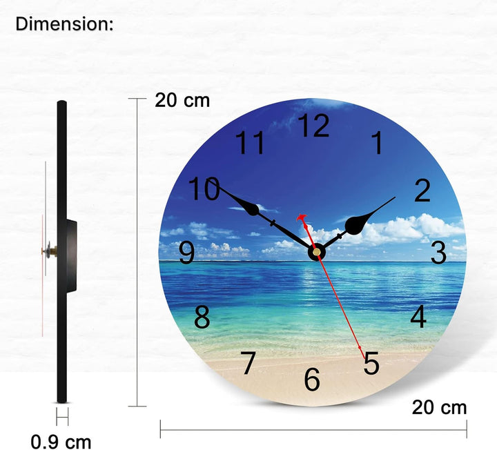 TAHEAT 20 cm Blau Himmel Meer Wanduhr, Ohne Tickgeräusche Leise Holz Strand Uhren, Modern Dekorativ