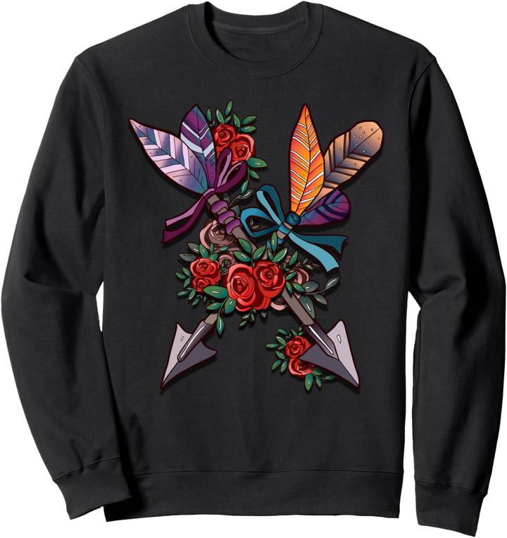 Gekreuzte Pfeile Federn & Rosen Indianer Totem Sweatshirt