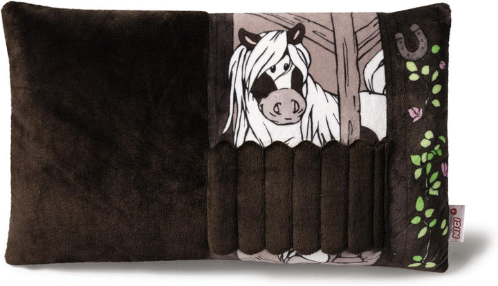 NICI 37128 - Kissen Pony Poonita, rechteckig, Bedruckt mit 2D-Tür, 43 x 25 cm, braun