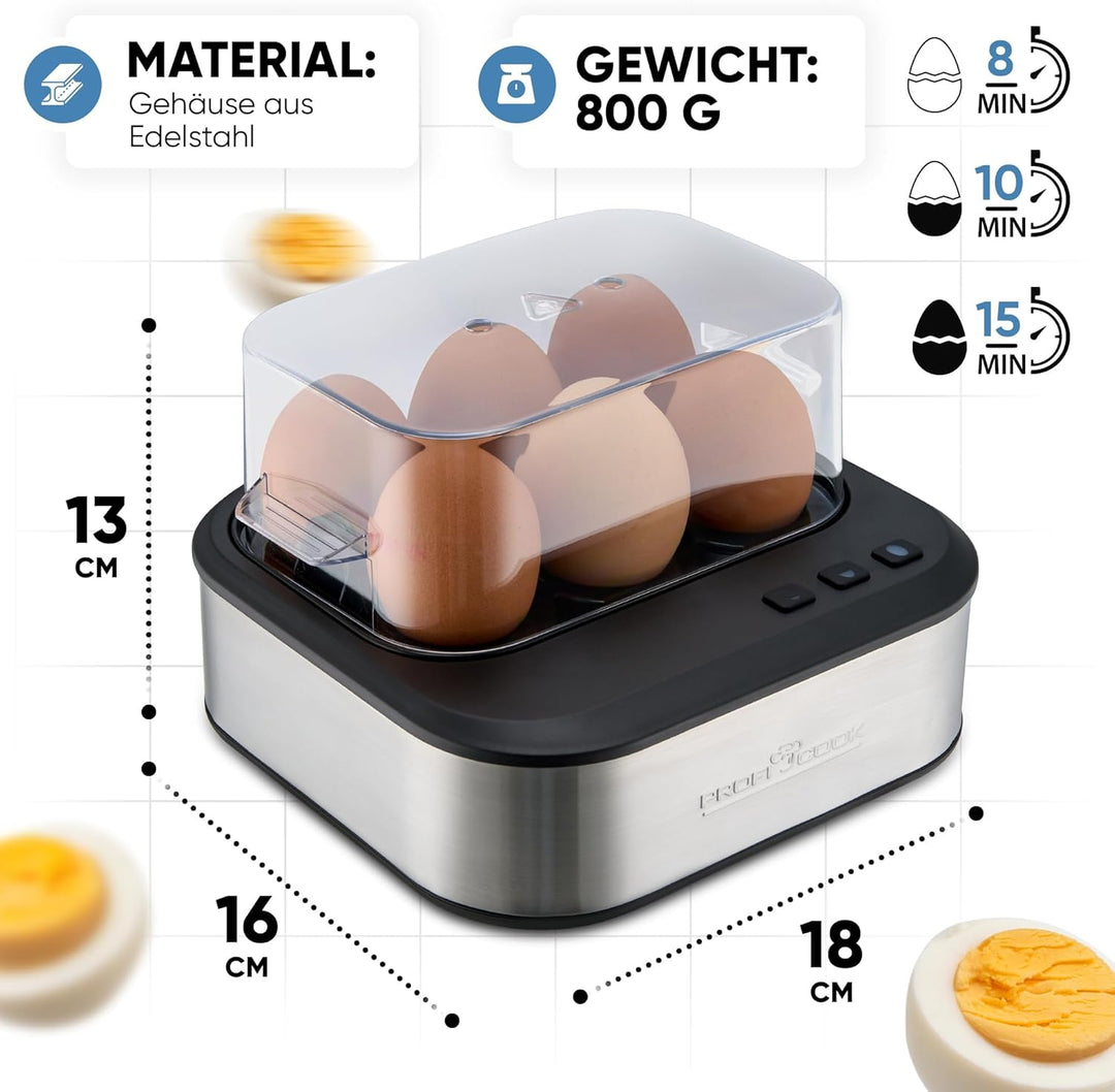 ProfiCook® sprechender Eierkocher | kocht alle drei Stufen | weich/mittel/hart | Eierkocher 6 Eier |