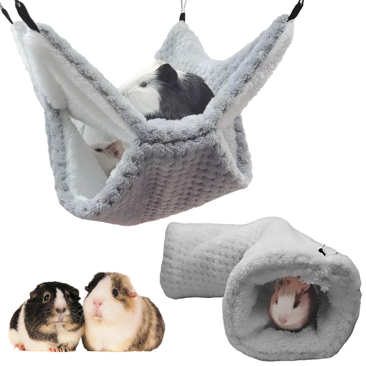 2 Stück Meerschweinchen Hängematte Tunnel Set, Doppelschicht Hängematte Meerschweinchen Tunnel aus W