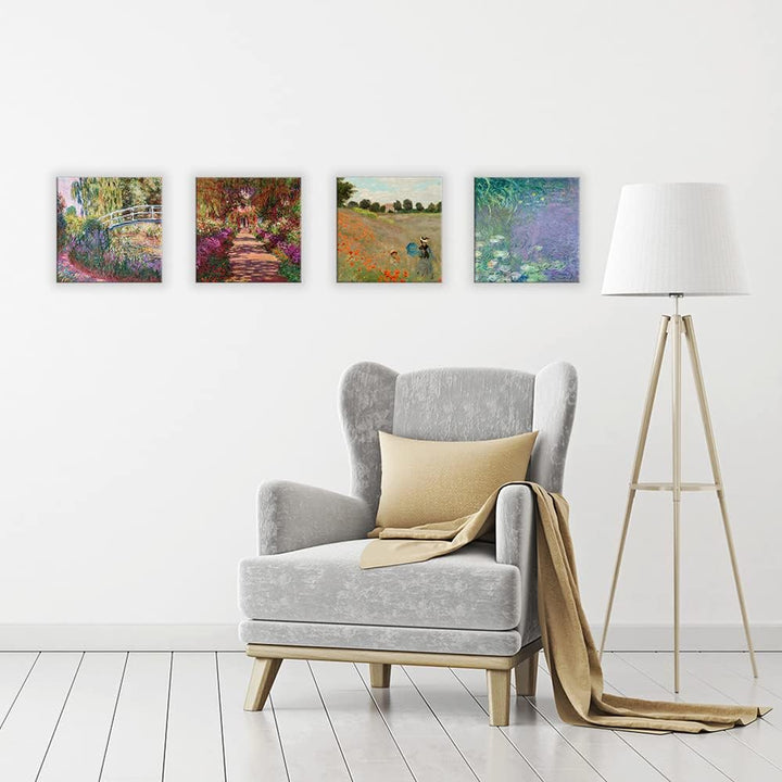 DìMò ART, klassische Kunstbilder, Claude Monet, 4 Stück, je 30 x 30 cm, Leinwanddruck, Dekor, Kunst,