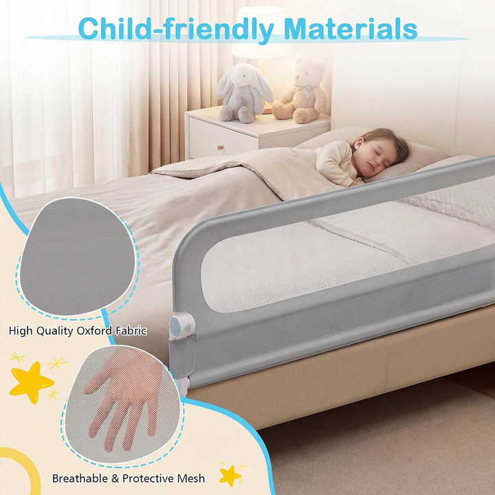 FANTASK Bettgitter klappbar, 150 x 60 cm, Kinderschutzgitter mit U-förmigem Gestell &amp; Gurt, Bettschu