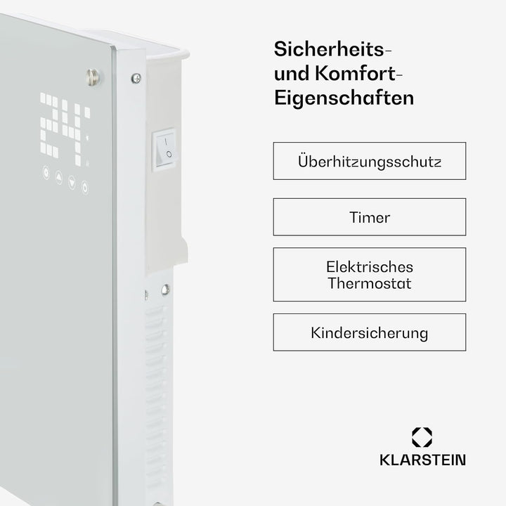 Klarstein Elektroheizung, Konvektor-Heizung mit Bodenrollen, Mobile Elektroheizung Energiesparend, S