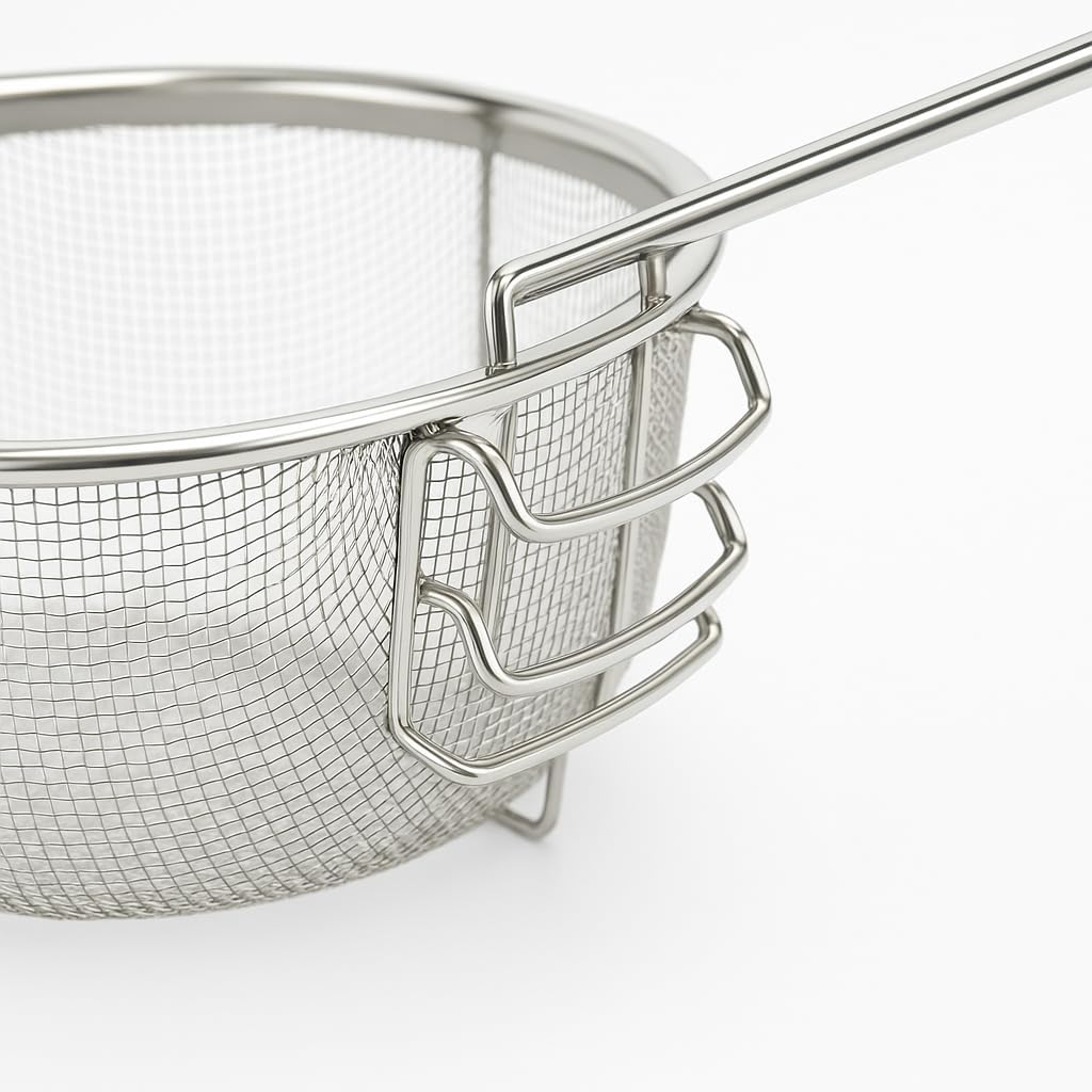 Frisierkorb mit Klappbarem Griff und Haken für die Pfanne - Runder Fritteusekorb - Edelstahl - 23 cm