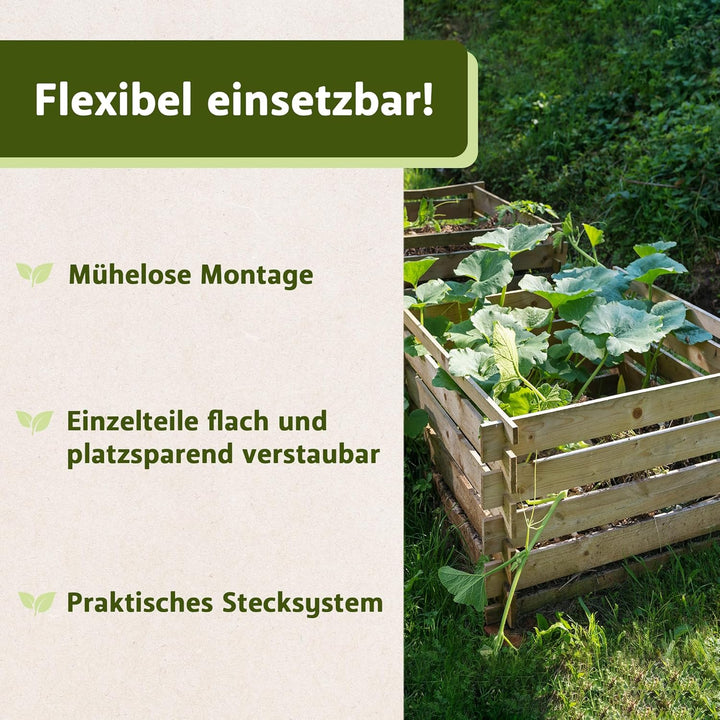 NATIV Komposter Garten, Holzkomposter Stecksystem, Gartenkomposter 88 x 88 x 73 cm, Komposter aus ze