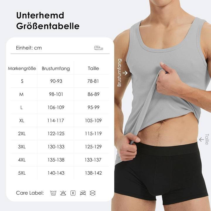 YouShow Unterhemd Herren 3/5er Pack 100% Baumwolle Tank Top Feinripp, 1*schwarz + 1*marine + 1*olive
