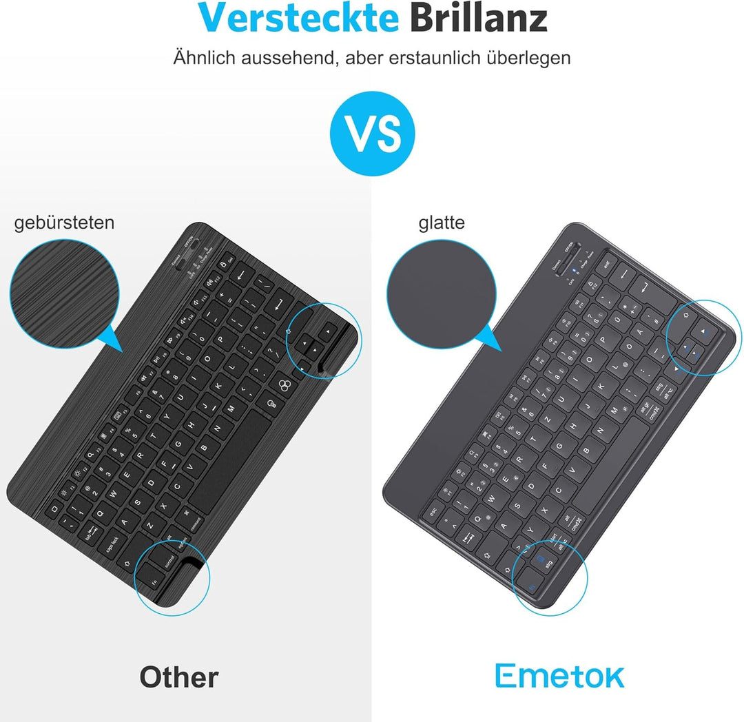 Emetok Deutsche Bluetooth Tastatur für iPad Air/iPad Pro/Mini/iPad 10.9/10.2/9.7/iPhone/Samsung/Andr