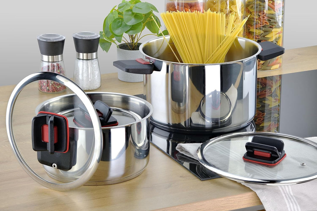Linnuo Sma-Line 3tlg Topfset Induktion Kochtopf Set Edelstahl Töpfe mit Glasdeckel mit klappbaren Ku