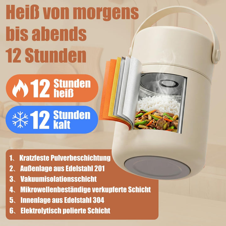 Aohcae Thermobehälter für Essen 850ml, Edelstahl, Auslaufsicher Warmhaltebehälter Essen mit Löffel &
