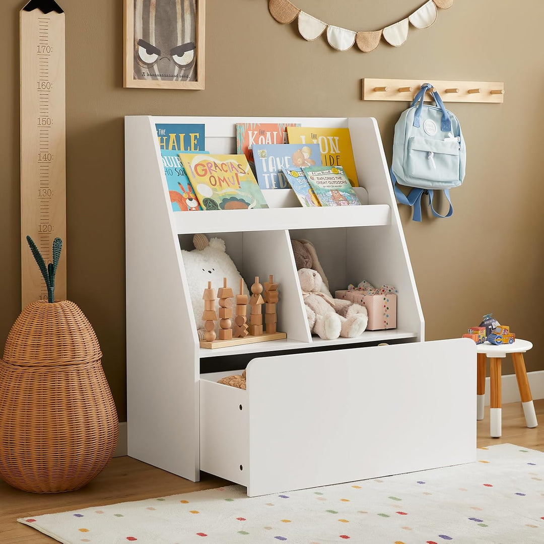SoBuy KMB83-W Kinderregal mit Einer herausnehmbaren Spielzeugtruhe Bücherregal Kinder Kinderzimmer R