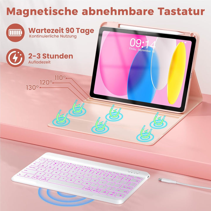 OYEEICE Hülle mit Tastatur für iPad A16 11 Generation 2025/10 Generation 2022 (11/10.9 Zoll), Vergrö