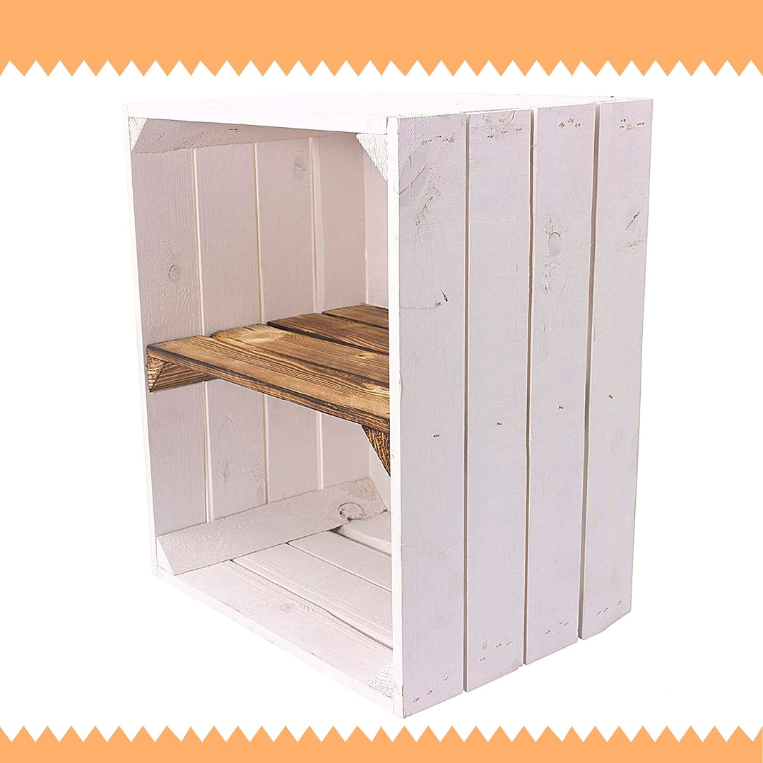 Neue weisse Obstkiste mit Einlegeboden/Zwischenbrett in geflammt Quer 50cm x 40cm x 30cm Schuhregal
