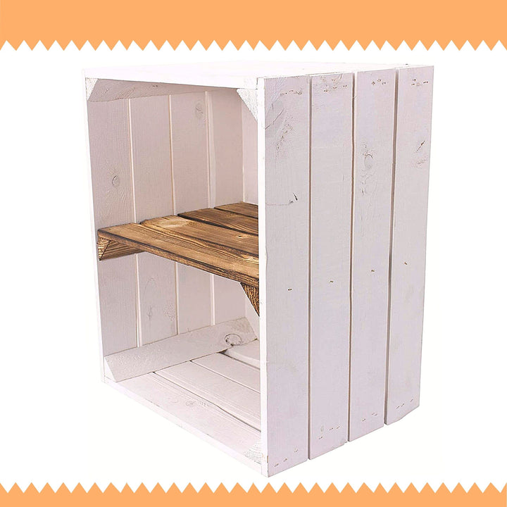 Neue weisse Obstkiste mit Einlegeboden/Zwischenbrett in geflammt Quer 50cm x 40cm x 30cm Schuhregal