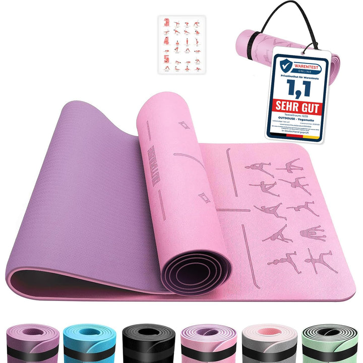 OUTDOUSE Yoga Matte, TPE 6mm Dicke Hautfreundliche Yogamatte Rutschfest Gymnastikmatte Pilates Gymna