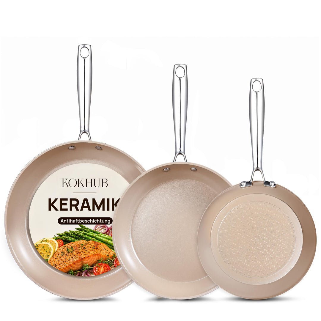KOKHUB Pfannenset 3-teilig, Keramik Antihaft Bratpfannen 20/24/28 cm, PFAS-frei PFOA-frei Kochgeschi