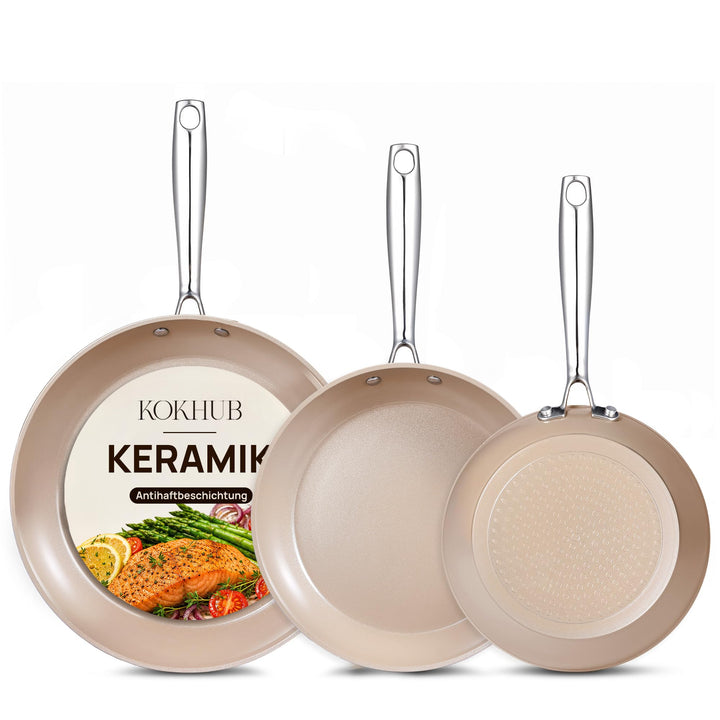 KOKHUB Pfannenset 3-teilig, Keramik Antihaft Bratpfannen 20/24/28 cm, PFAS-frei PFOA-frei Kochgeschi