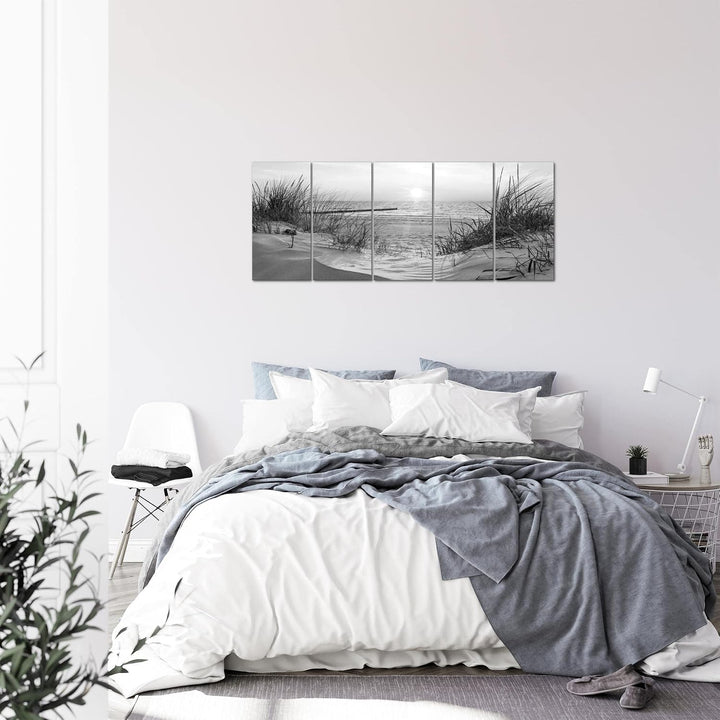 Runa Art Bild Strand Sonnenuntergang Wandbilder auf Vlies Leinwand 5 Teilig Wanddekoration Schlafzim