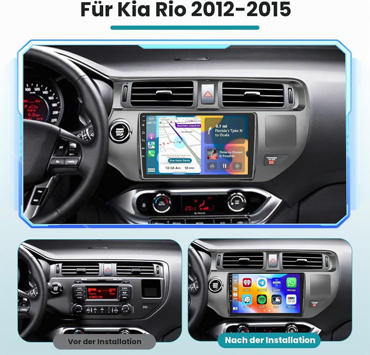 Hikity 2+64G Android 15 Autoradio Navi Für Kia Rio 2012-2015 Mit Wireless CarPlay Android Auto Mirro