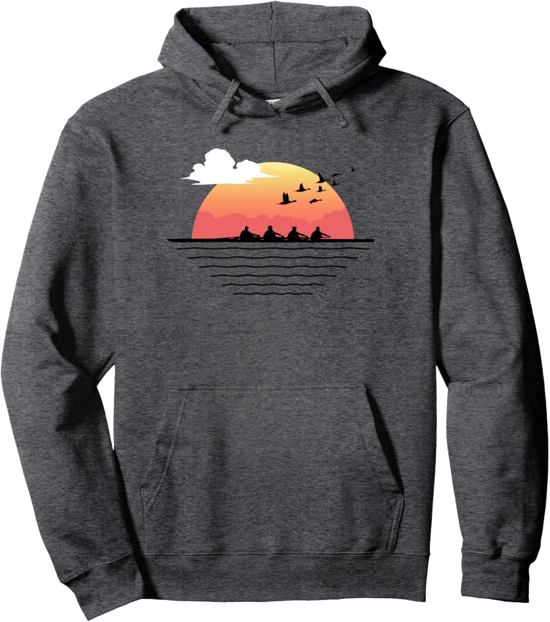 Rowing Team Sunset Lake Geese Silhouette Pullover Hoodie