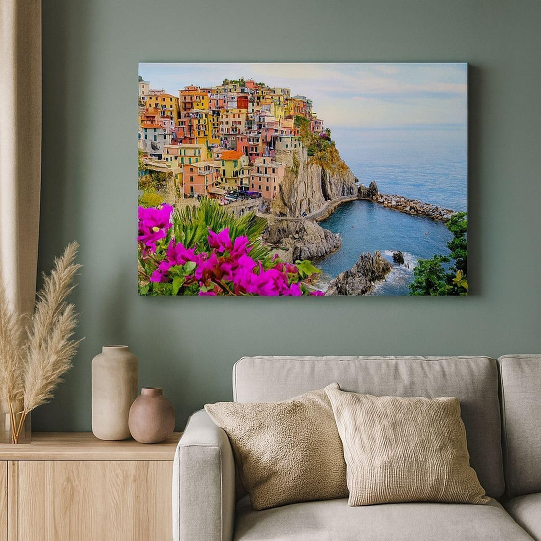 Bilder auf Leinwand 100x70cm Leinwandbild Italien küste felsen landschaft Gross Wanddeko Bild Schlaf