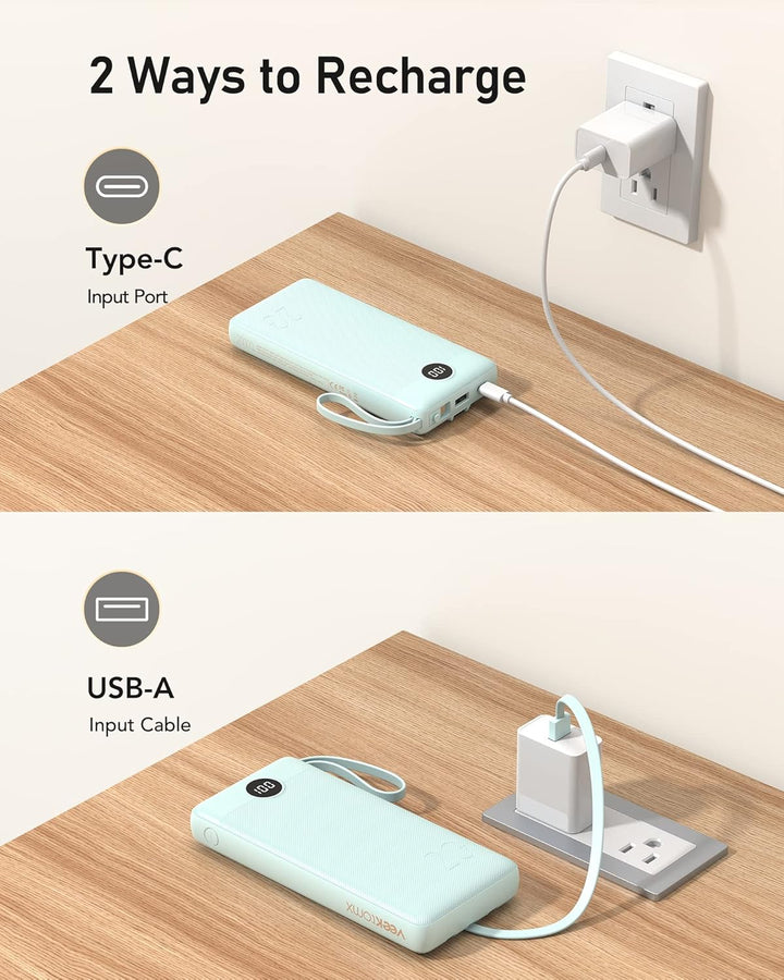 Powerbank 20000mAh Power Bank mit Kabel VEEKTOMX Powerbank USB C Tragbares Ladegerät 5 Ausgängen LED