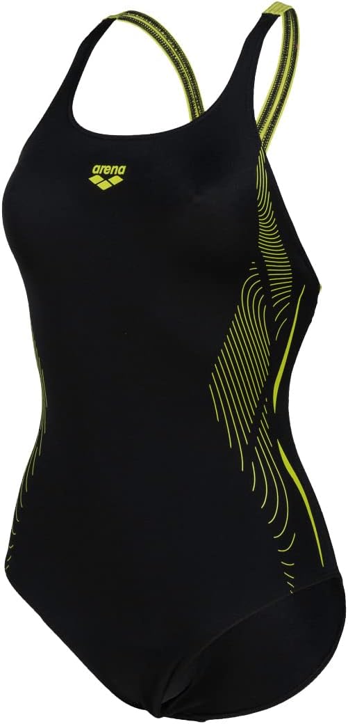 ARENA Damen Women's Swimsuit Swim Pro Back Graphic One Piece Swimsuit (1er Pack) 36 Black-soft Green