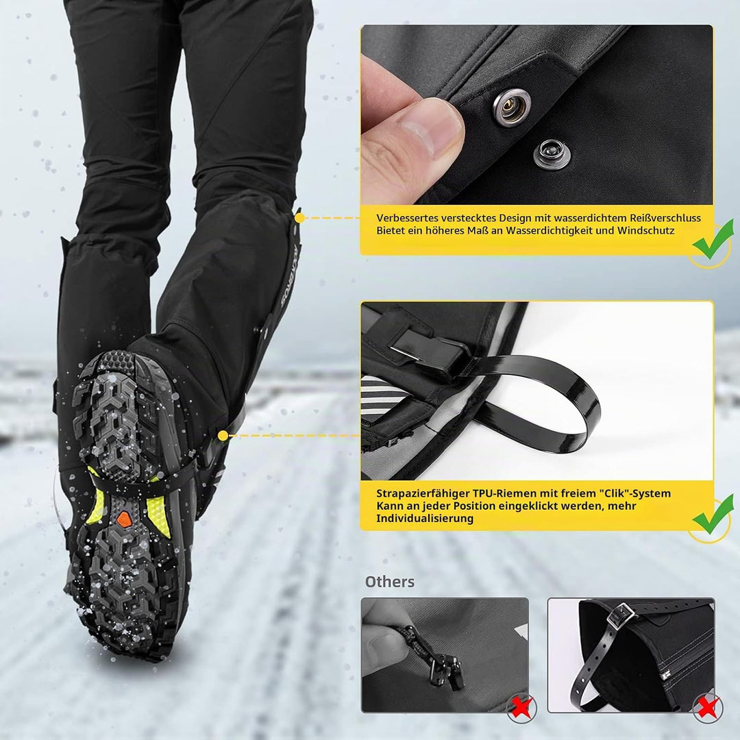 ROCKBROS Gamaschen Wasserdicht Warm Regengamaschen Schnee Gaiters zum Outdoor Wandern, Schneewandern