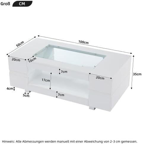 Merax Moderner Couchtisch Weiss 100x50x35cm mit LED-App-Steuerung, Wohnzimmertisch & Beistelltisch C