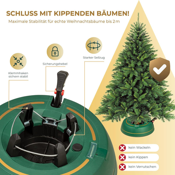Kamai Stabiler Christbaumständer für Baumhöhe bis 2m, mit Fusspedal und Einseiltechnik, inkl. 2L Was