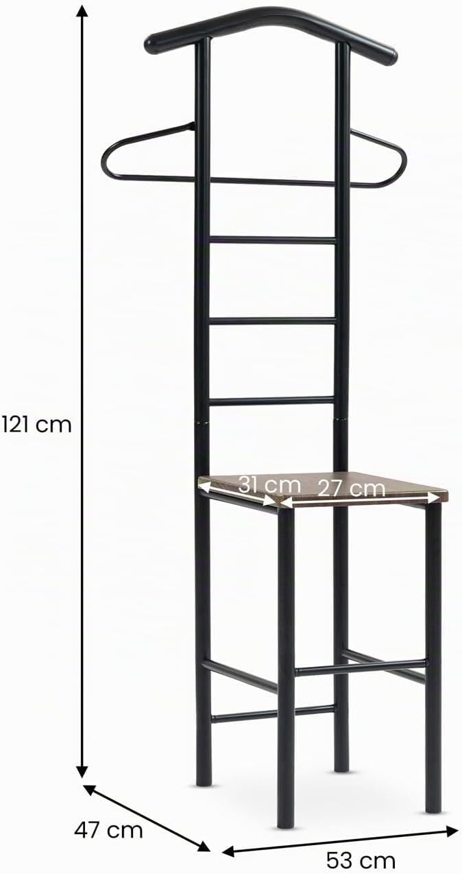 Herrendiener JIVO schwarz/braun – stummer diener mit ablage aus Metall und MDF, kleiderständer moder
