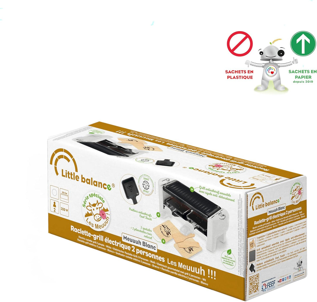 LITTLE BALANCE 8614 Raclette 2 Meuuh…, Raclettegerät für 1/2 Personen, abnehmbarer Grill, 2 Spatel +
