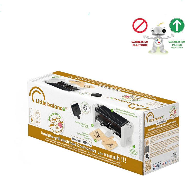 LITTLE BALANCE 8614 Raclette 2 Meuuh…, Raclettegerät für 1/2 Personen, abnehmbarer Grill, 2 Spatel +