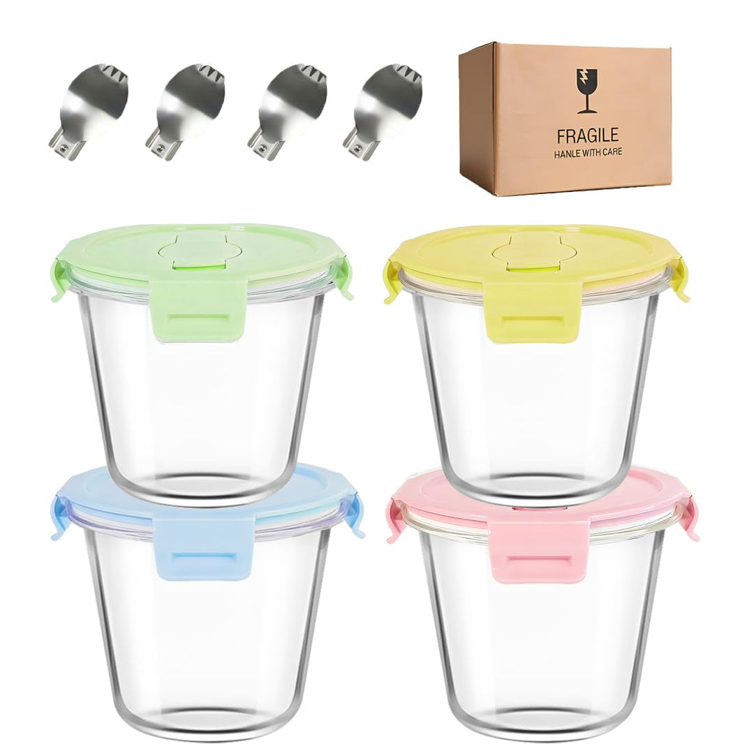 720ML Runde Glasbehälter Mit Deckel Und Löffel. Runde Glas Suppe Behälter, Meal Prep Boxen Glas für